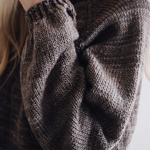 Beginner sweater knitting pattern, oversized top-down raglan pullover in worsted weight yarn, women's seamless crewneck knit jumper. ribbon tie knit sweater pattern. oversize raglan jumper pattern for women