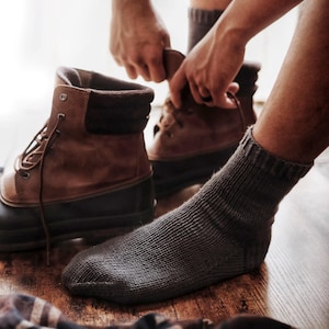 Mens socks knitting pattern, easy knit mens socks, top down socks knitting pattern. Crew socks knit pattern, knit man socks pattern. Classic men's socks knitting pattern, easy ribbed knit socks in worsted weight yarn, beginner men's boot socks PDF instant download