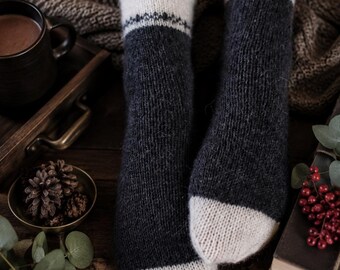 Fair Isle Women Socks Knitting Pattern, Classic Fall Winter Top-Down Knit Socks, Easy Knit Crew Socks with Video Tutorials