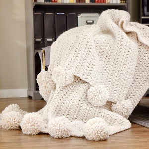 CROCHET PATTERN Chunky Blanket Crochet Pattern, Pom Pom Blanket Crochet Pattern Hygge Throw Blanket Crochet Pattern image 6