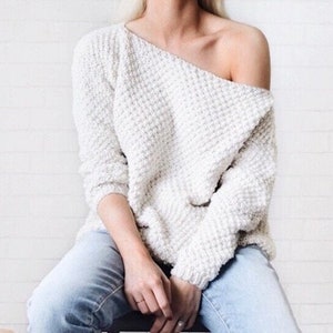 KNITTING PATTERN Off Shoulder Sweater, Chunky Knit Sweater Cozy Fall Jumper Pullover, Women's Fashion Sweater Knit Pattern Easy Knit image 3