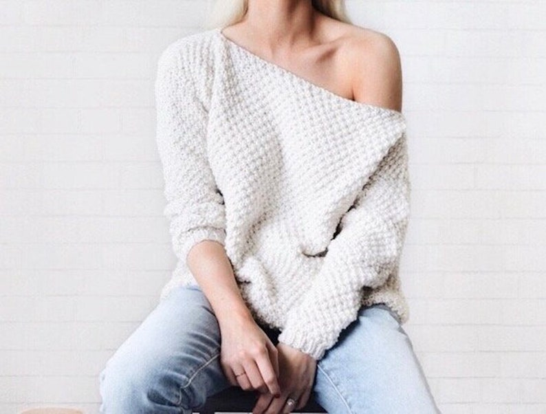 KNITTING PATTERN Off Shoulder Sweater, Chunky Knit Sweater Cozy Fall Jumper Pullover, Women's Fashion Sweater Knit Pattern Easy Knit image 3