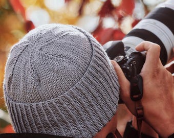 Men Beanie Knitting Pattern, DK Brim-Up Seamless Classic Men's Hat Knit Pattern, Winter Men Knit Toque, Watch Cap with Video TUtorials