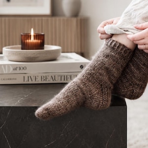Patrón de tejido de calcetines de invierno de mohair, calcetines de arriba hacia abajo para principiantes, calcetines de punto a la altura de la pantorrilla, patrón de tejido de calcetines de otoño cómodos de lana de grosor medio, vídeos