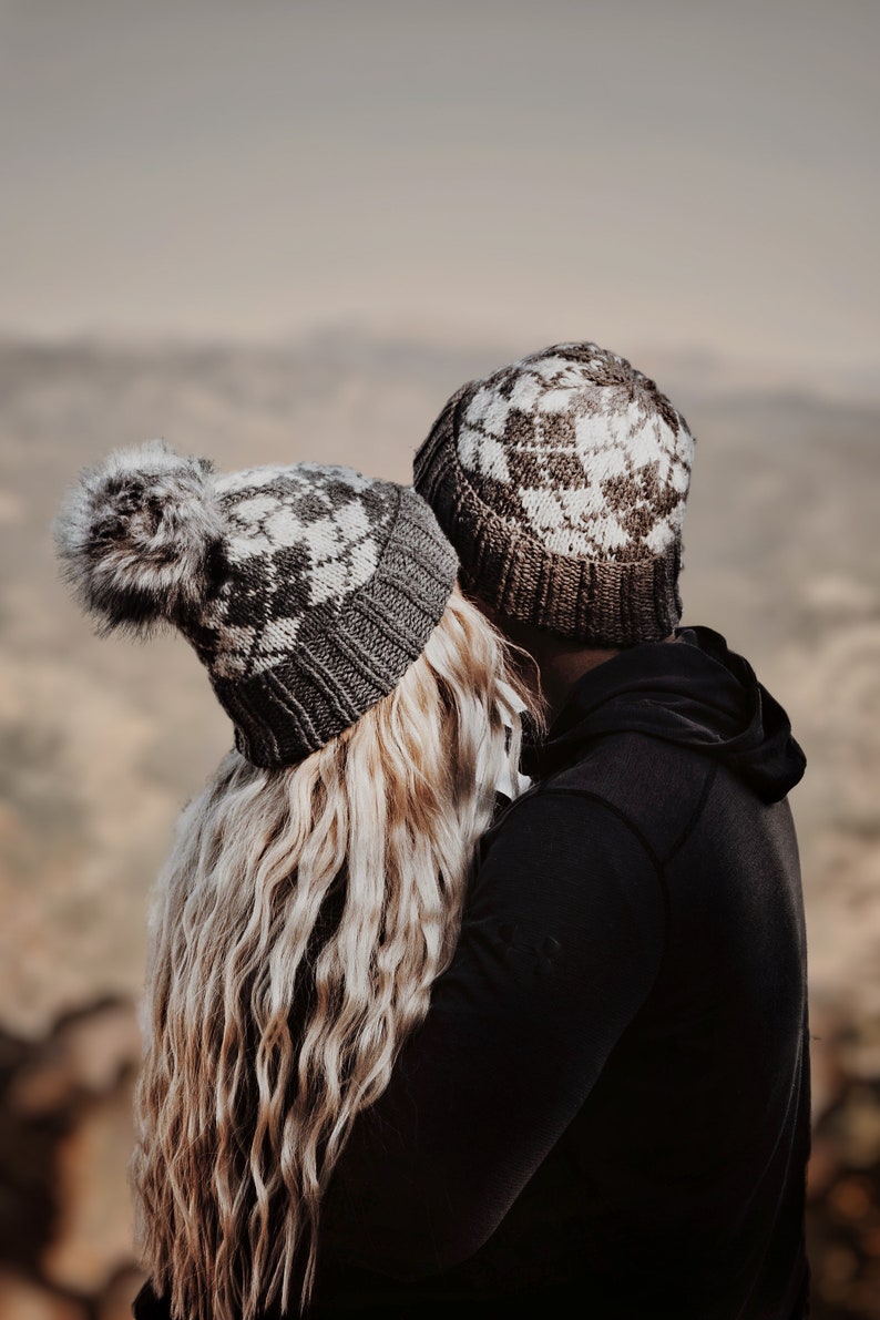 KNITTING PATTERN Argyle Beanie Knitting Pattern, Beanie Knit Pattern His & Hers Beanie Knit Pattern, Fair Isle Hat Knit Beanie Pattern image 1