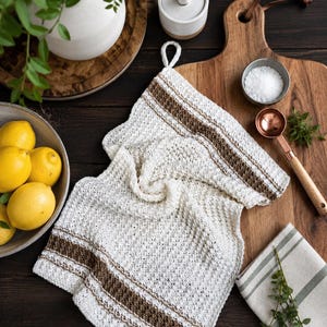 Farmhouse Striped Tea Towel Knitting Pattern, Retro Chic Knit Kitchen Towel, Modern Home Decor Kitchen Decor with Video Tutorials