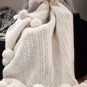 CROCHET PATTERN Chunky Blanket Crochet Pattern, Pom Pom Blanket Crochet Pattern Hygge Throw Blanket Crochet Pattern image 7