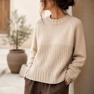 Breipatroon voor een raglan trui met textuur, eenvoudig van boven naar beneden breien van een raglan trui, oversized damestrui van kamgaren.