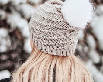 Patrón para tejer gorro con pompón, patrón fácil para tejer gorro, patrón para tejer gorro de otoño, gorro de invierno con pompón para mujer, gorro de punto en espiral, videos