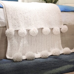CROCHET PATTERN Chunky Blanket Crochet Pattern, Pom Pom Blanket Crochet Pattern Hygge Throw Blanket Crochet Pattern image 2