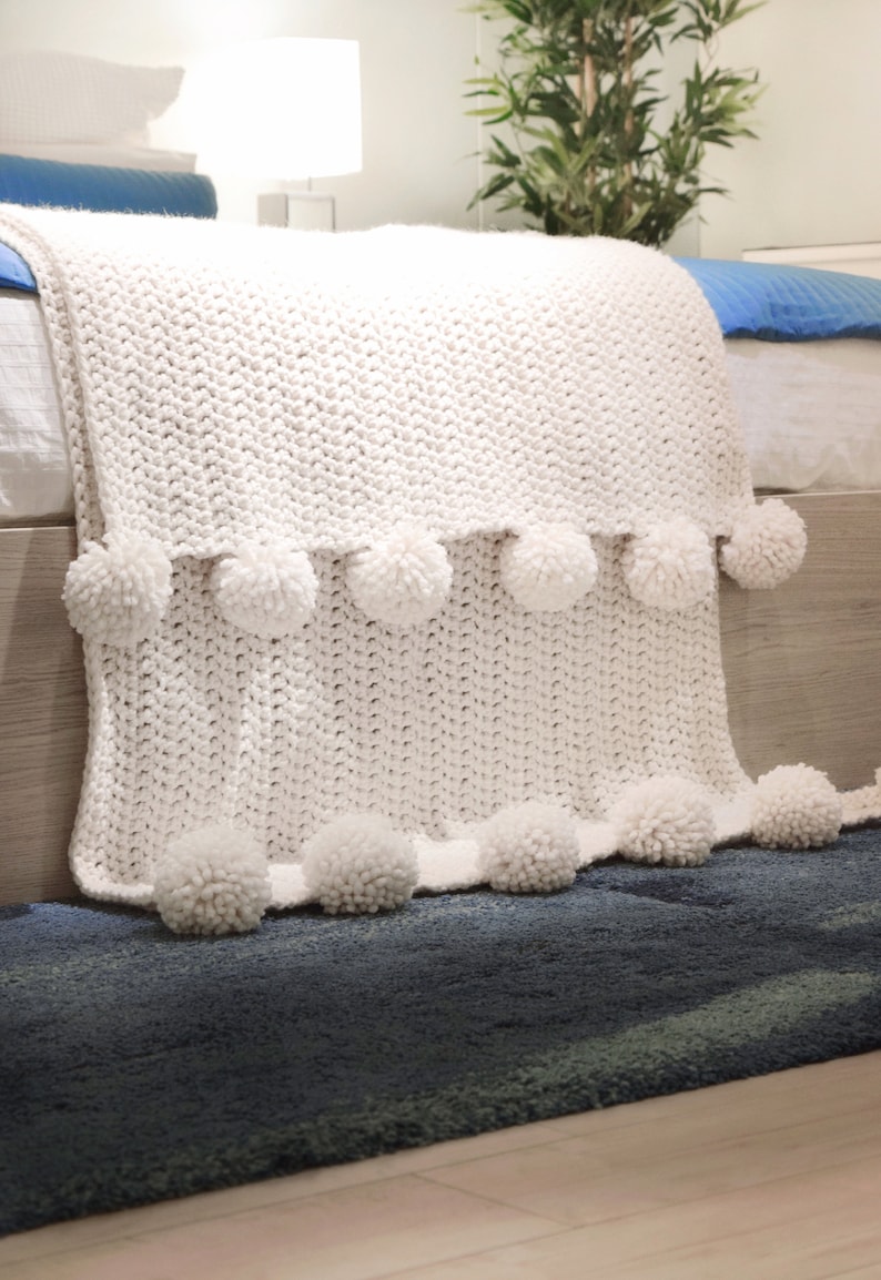 CROCHET PATTERN Chunky Blanket Crochet Pattern Pom Pom Etsy