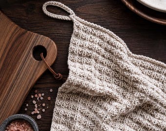 Textured Tea Towel Knitting Pattern, Reversible All-Over Stitch Knit Kitchen Towel, Home Deco