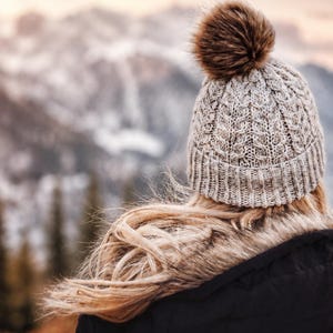 Cable Knit Beanie with Pom, Cable Hat Knitting Pattern, Women Winter Toque Fur Pom, Fall Fashion Knit Beanie, Easy Knit Hat Pattern, Videos
