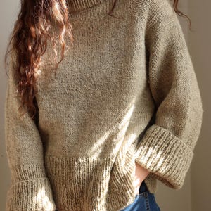 Beginner Raglan Sweater Knitting Pattern, Women's Oversized Mock Neck Turtleneck Jumper, Easy Top Down Seamless Pullover, Video Tutorials