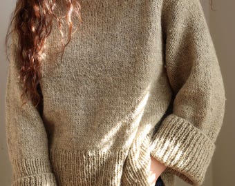 Beginner Raglan Sweater Knitting Pattern, Women's Oversized Mock Neck Turtleneck Jumper, Easy Top Down Seamless Pullover, Video Tutorials