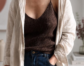 Easy Camisole Knitting Pattern, Beginner Tank Top Knit Pattern, V-Neck Camisole, Easy Singlet Summer Top, Women's Top, Video Tutorials