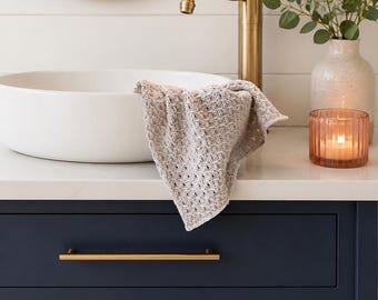Eyelet Lace Hand Towel Knitting Pattern, Cable Texture Kitchen Towel, Modern Home Decor Kitchen Towel with Video Tutorials
