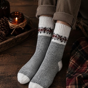 Fair Isle Socks Knitting Pattern, Winter Boot Socks Knit Pattern, Women Top-Down Winter Socks Knitting Pattern with Video Tutorials