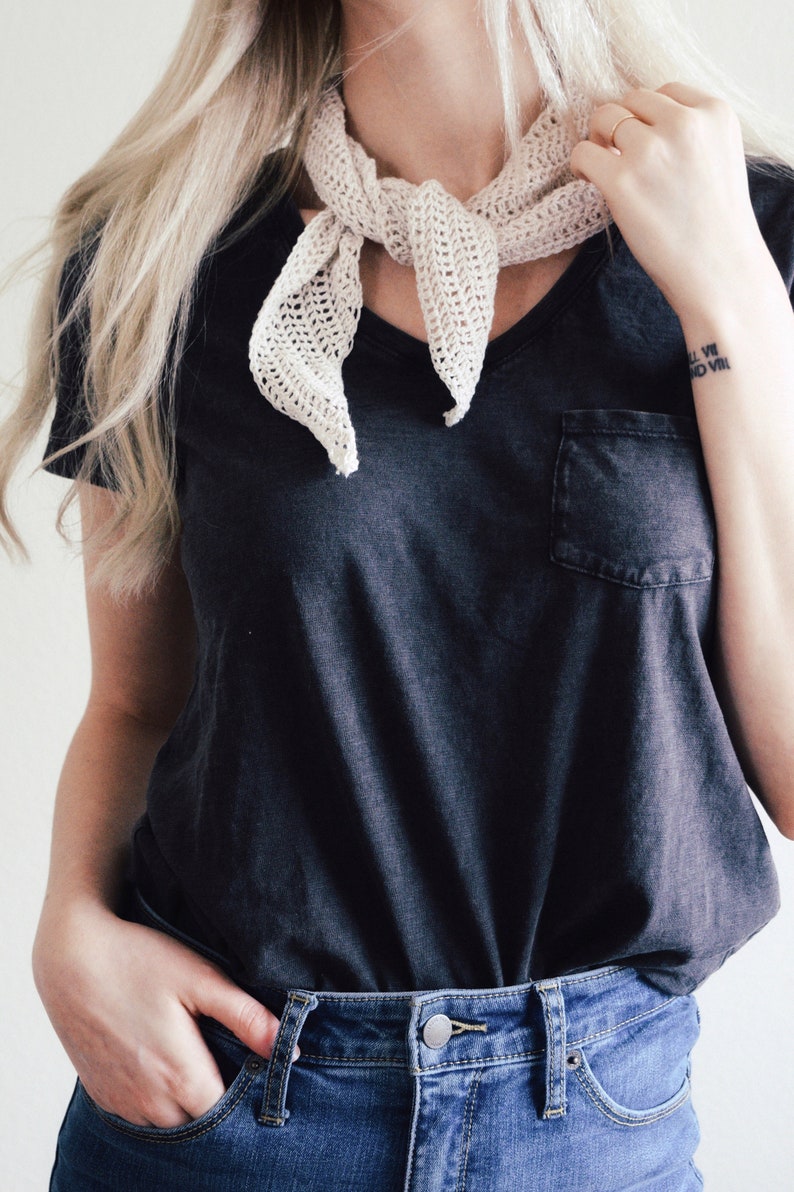 crochet small scarf pattern by darling jadore. little crochet neck scarf. petite neck scarf neck tie crochet pattern. easy crochet scarf pattern. tiny crochet scarf pattern.