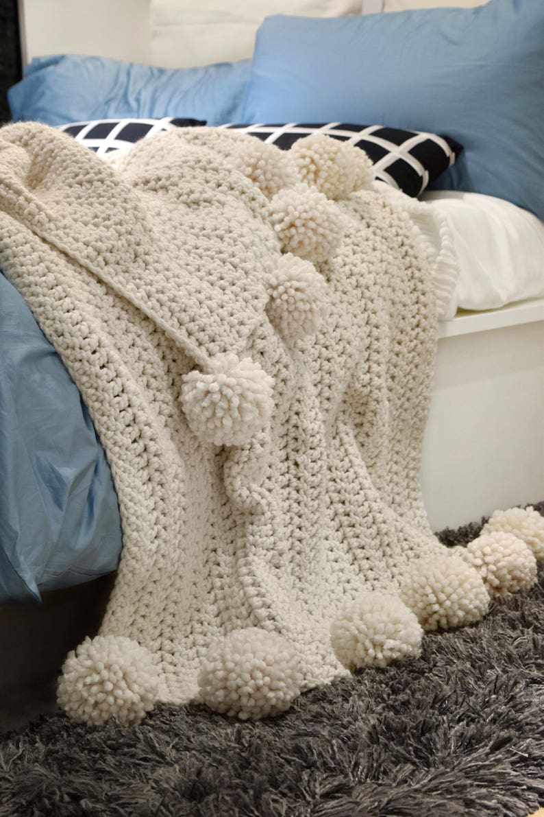 CROCHET PATTERN Chunky Blanket Crochet Pattern Pom Pom Etsy
