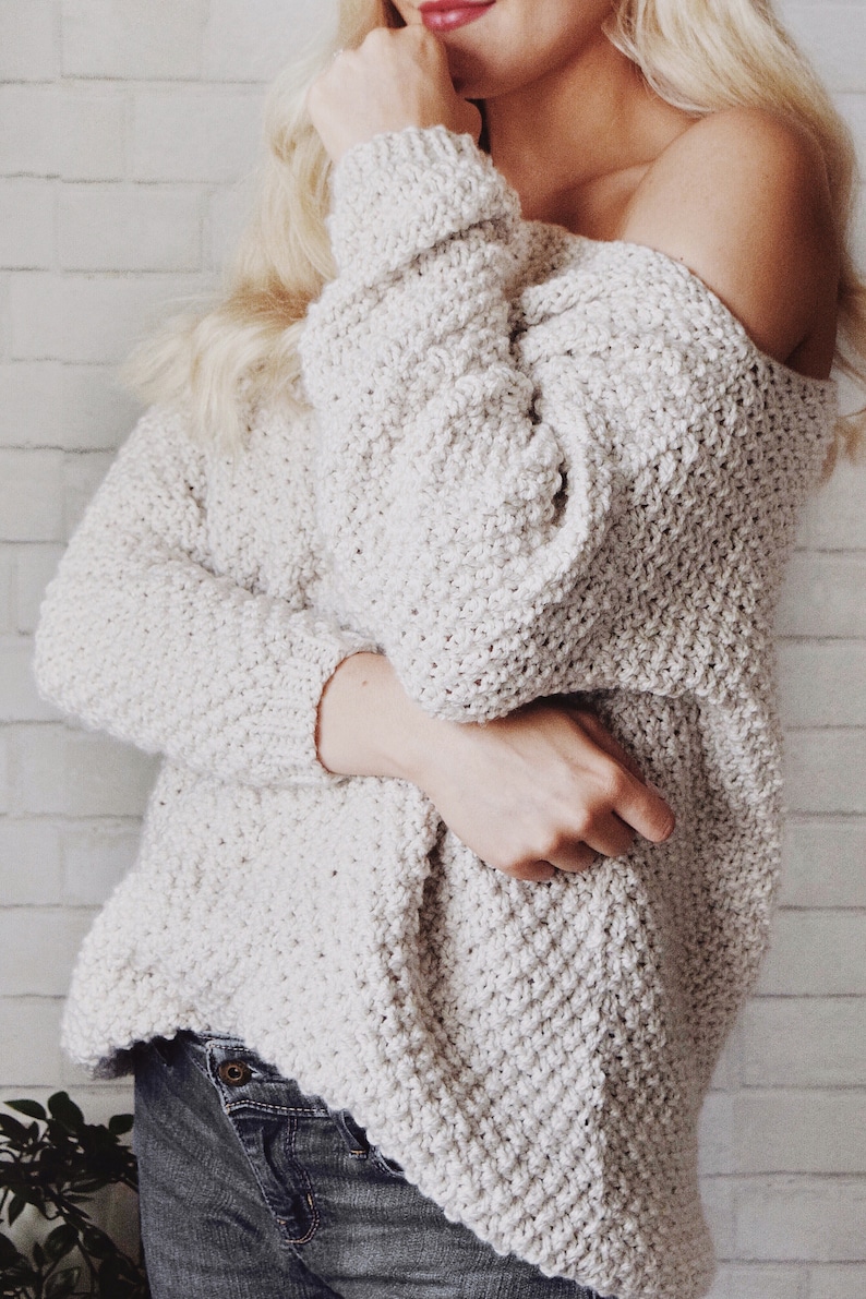 KNITTING PATTERN Off Shoulder Sweater, Chunky Knit Sweater Cozy Fall Jumper Pullover, Women's Fashion Sweater Knit Pattern Easy Knit image 2
