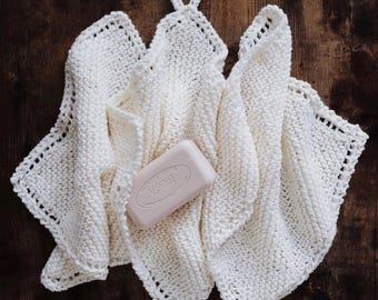 Country Kitchen Dishcloth Knitting Pattern, Textured Knit Washcloth Set, Cotton Dish Cloth