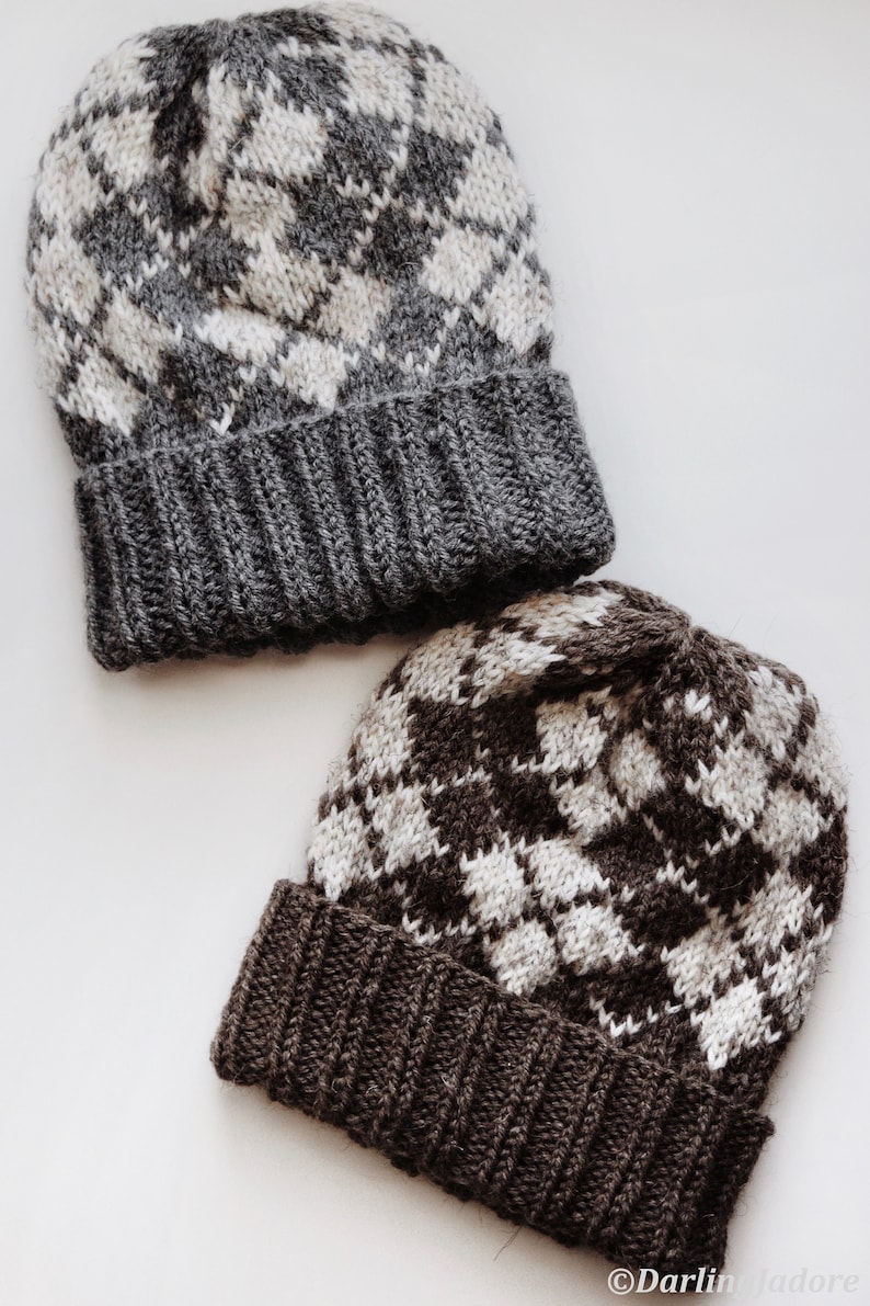 KNITTING PATTERN Argyle Beanie Knitting Pattern, Beanie Knit Pattern His & Hers Beanie Knit Pattern, Fair Isle Hat Knit Beanie Pattern image 6