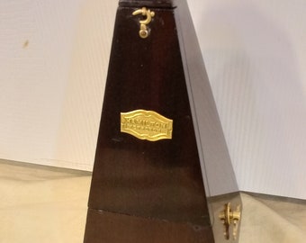 Restored Antique Wood Hamilton Metronome de Maelzel, Dark Walnut, Fully Serviced, Calibrated, Beats Evenly, Runs Great. Lacquered Brass Trim