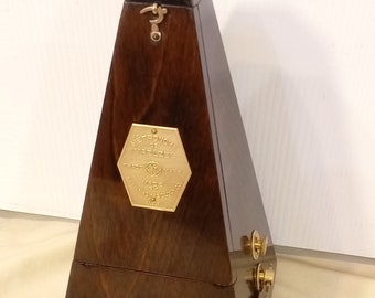 Fully Serviced Restored Antique Wood Bell Metronome de Maelzel Seth Thomas Clocks Smooth Dark Walnut, Calibrated, Has Solid Brass Trim