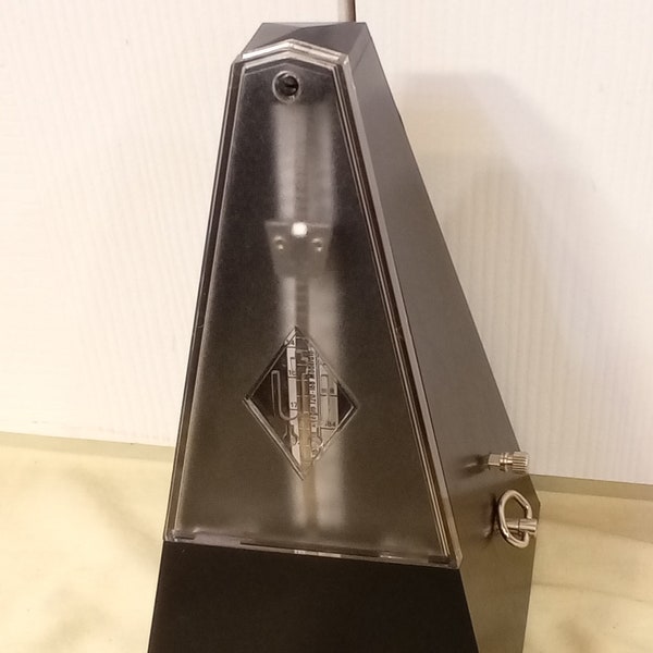 Vintage Wittner Ebony Finish, Black Plastic Case, Maelzel Bell Metronome West Germany, Calibrated, In-Beat, Runs Great, Pivots Freshly Oiled