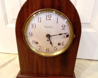 Restored Seth Thomas 5 Bell Sonora Chime Mantel Clock, Gothic Style, Westminster Bells, Mahogany Case, 8-Day Movements, Fully Serviced