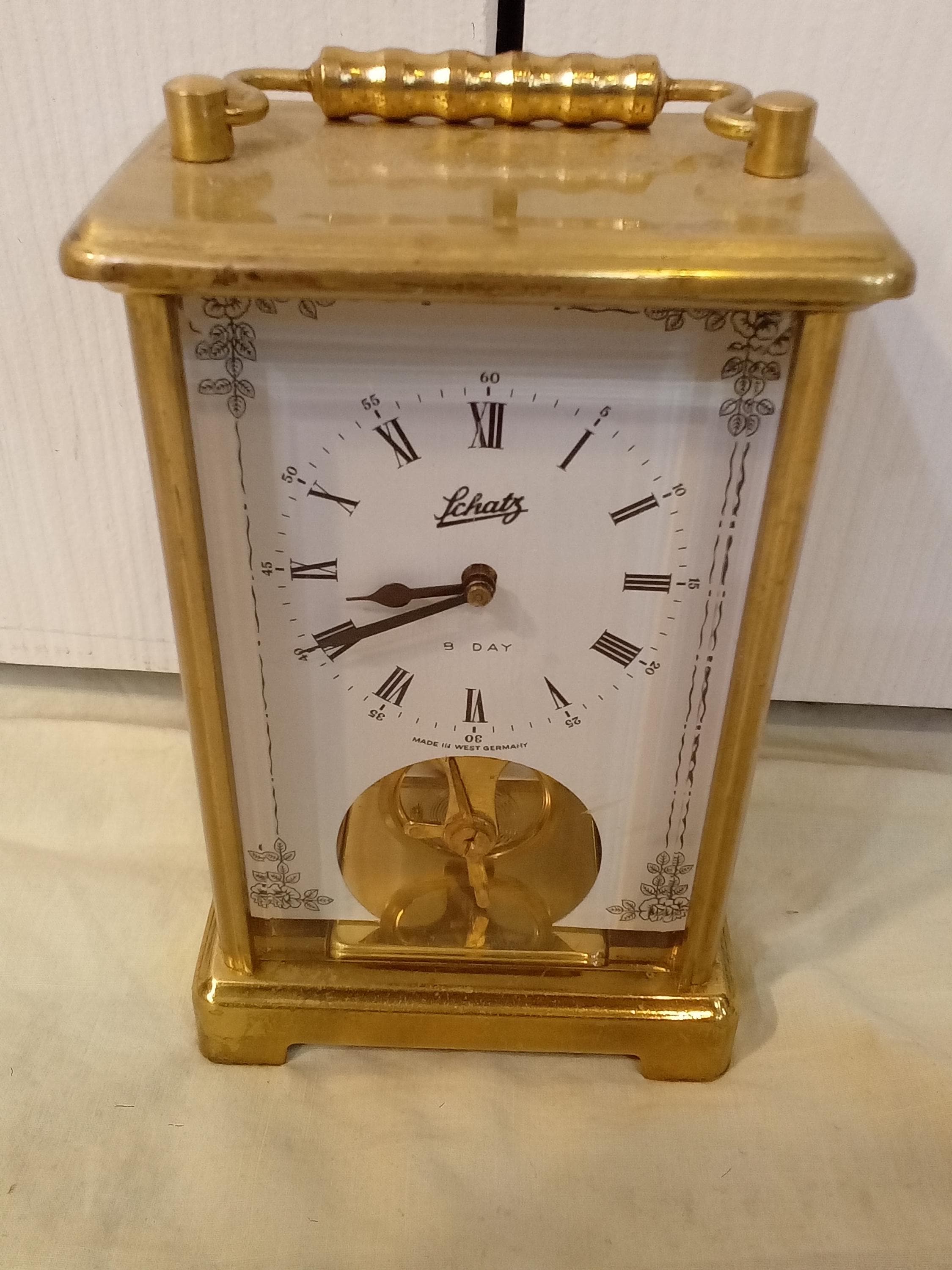 Serviced Schatz German Brass Carriage Clock: 8-day Mantel Clock