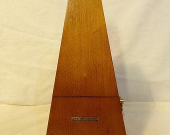 Fully Restored Seth Thomas Metronome: Vintage Maelzel No. 10, Flame Nutmeg Wood Case, Lacquered Brass Trim, runs very accurately, even beat
