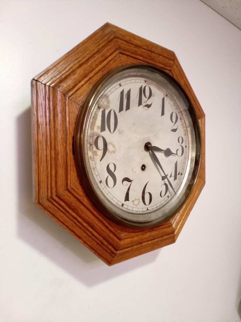 Antique Ingraham Maxim Solid Oak Octagon Wall Regulator Pub Clock ...