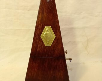 Fully Restored, Antique French Paquet Wood Bell Metronome de Maelzel in Dark Rosewood, Serviced, Calibrated with lacquered solid brass trim