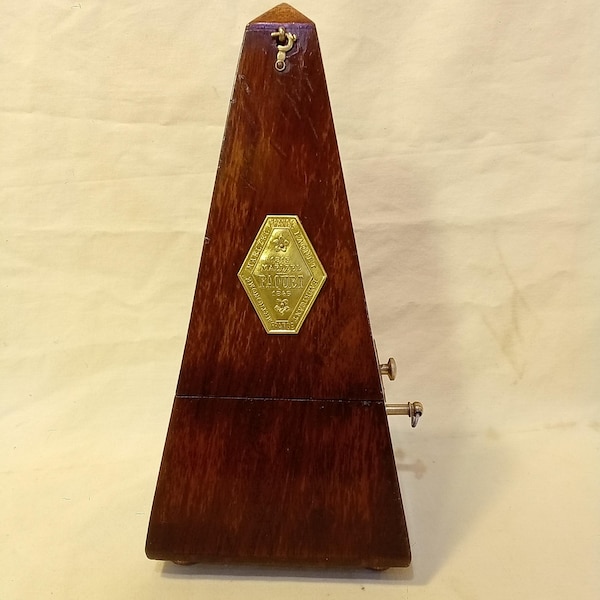Fully Restored, Antique French Paquet Wood Bell Metronome de Maelzel in Dark Rosewood, Serviced, Calibrated with lacquered solid brass trim