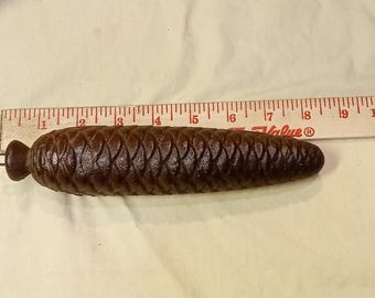 Vintage Cuckoo Clock Weight Cast Iron 1350 grams 8 inches long Pinecone weight for 8 day Regula 34 cuckoos, as-is parts only