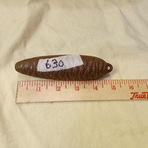 One (1) Original Cuckoo Clock Weight Cast Iron 630 gram 5" long Pinecone weight for antique cast brass plate clocks, as-is parts