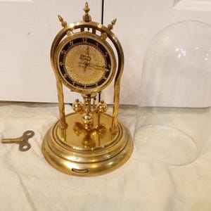 Schatz Mini German Brass Anniversary 400 Day Mantel Clock, Fully Serviced, Beautiful, Runs Well, All Original w/ Key and glass dome