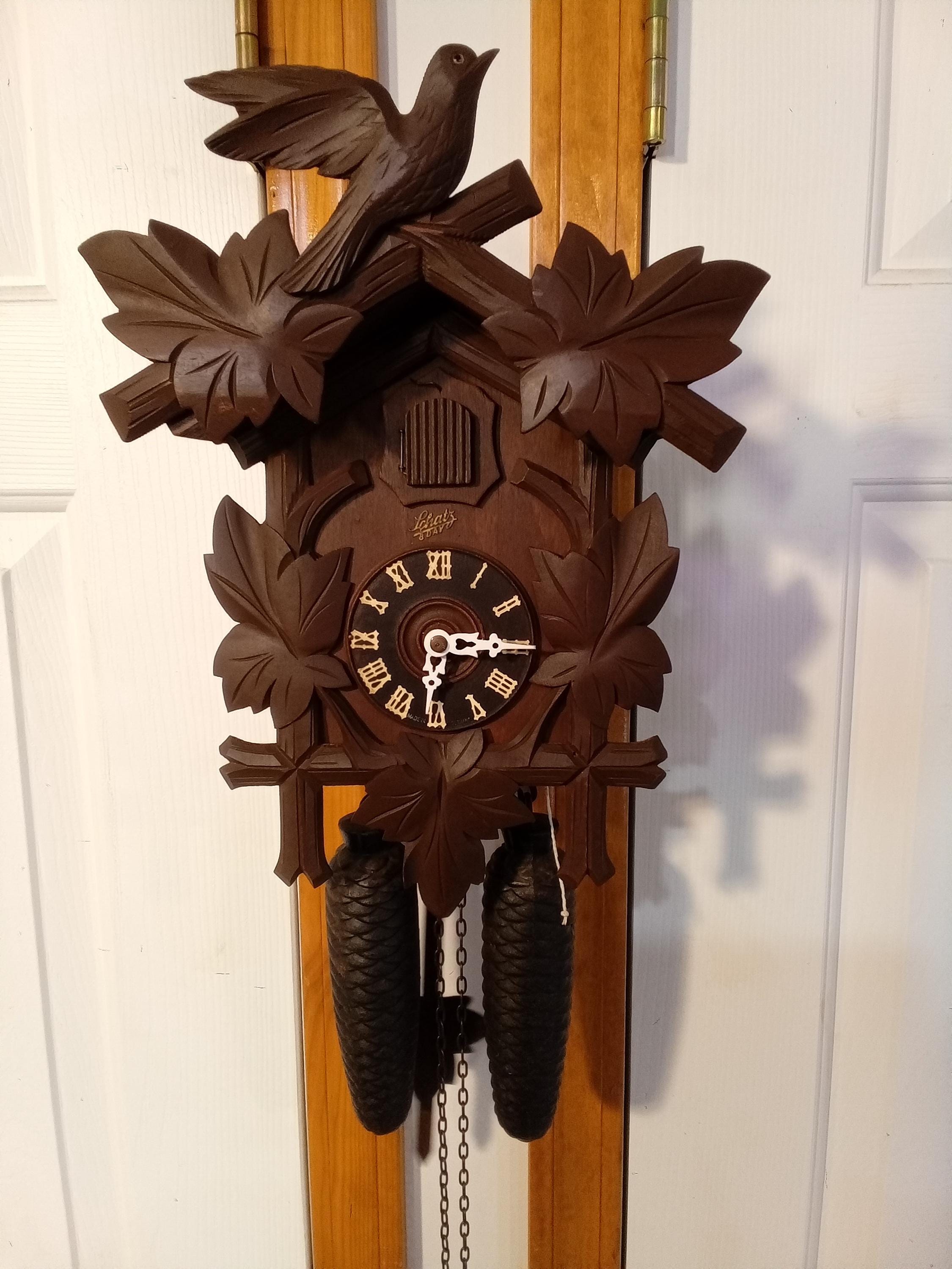Restored Schatz 8 Day German Black Forest Cuckoo Clock, Dark Brown