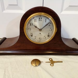 Restored Antique Seth Thomas Mahogany Tambour Mantel Clock, 8-Day Dual Rod Time and Quarter-hour Strike Shelf Clock. Movement Fully Serviced