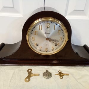 Restored Antique Sessions Westminster Chime Mantel Clock: Mahogany Case, 8-Day Movement