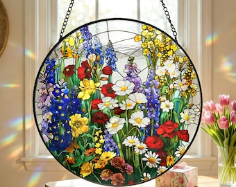 Stained Glass Floral Meadow Suncatcher: Rainbow Mom/Grandma Garden Window Art Gift For Her