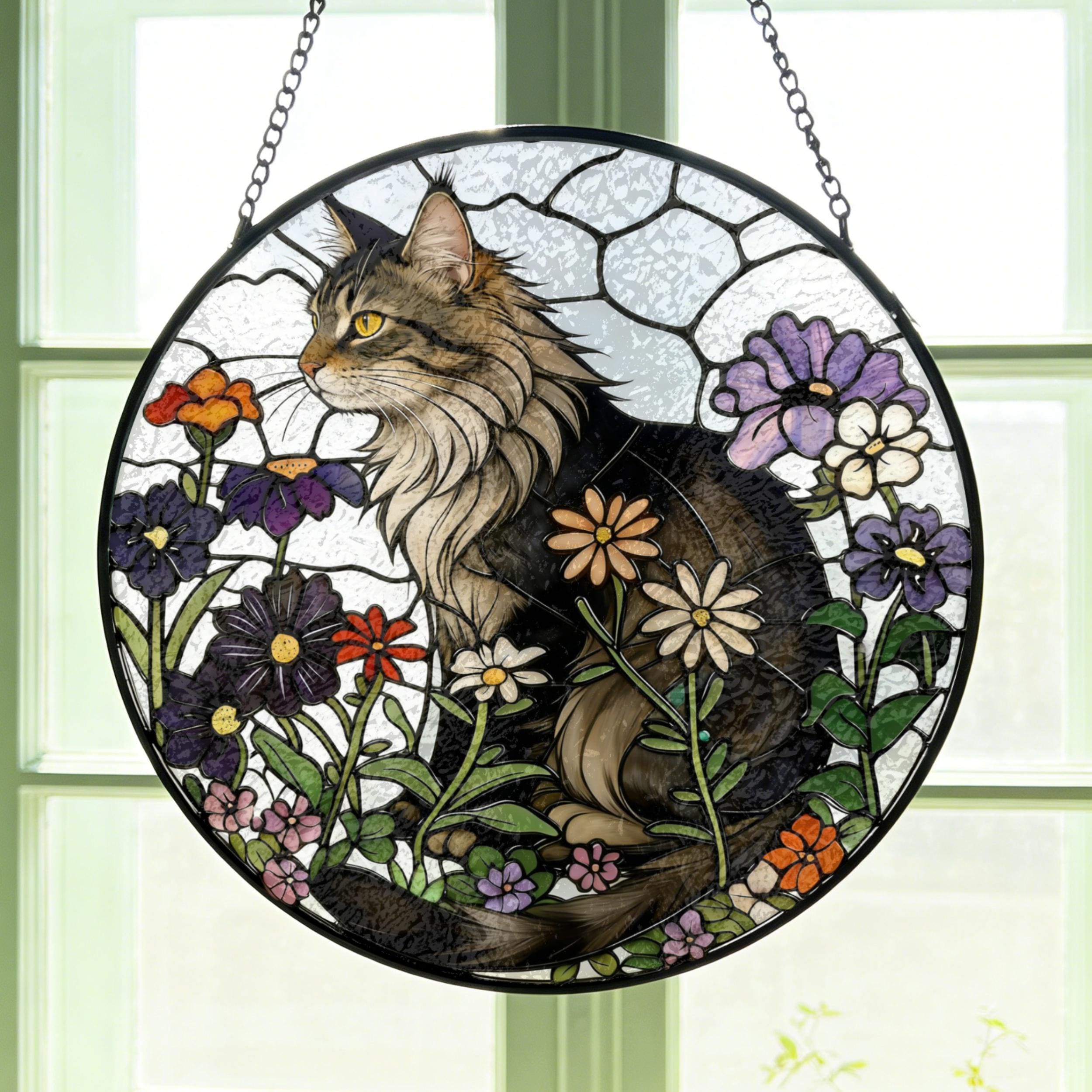 Custom Cat Calico Stained Glass Art Suncatcher Tuxedo/black/orange ...