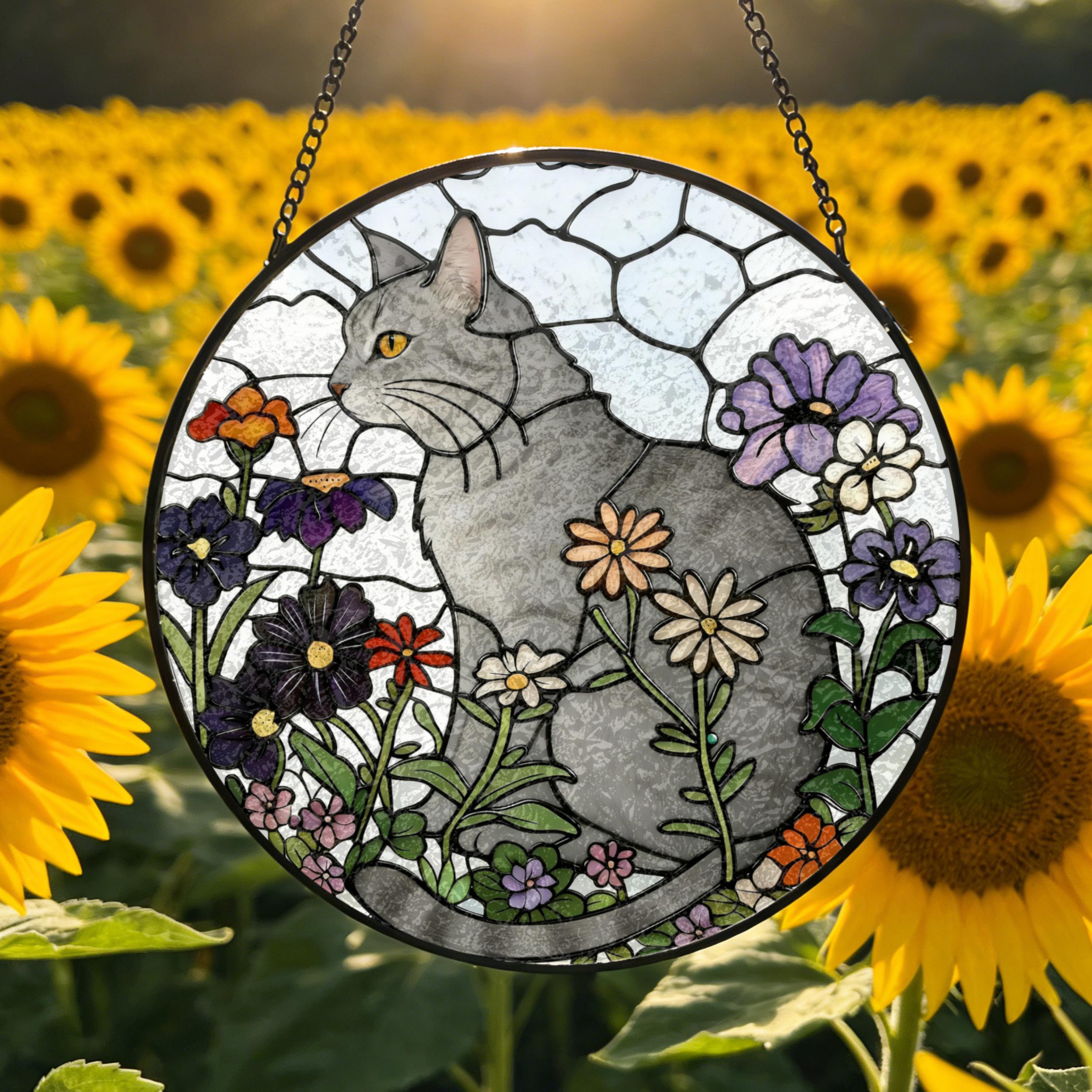 Custom Cat Calico Stained Glass Art Suncatcher Tuxedo/black/orange ...
