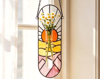 Handmade Stained Glass Plant Propagation Suncatcher Hanging Planter Vase Hydroponic Garden Art Christmas Gift
