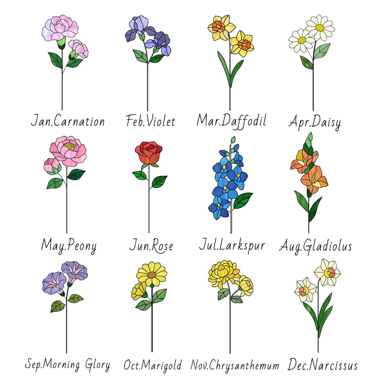 Personalized Stained Glass Birth Flower Plant Stake Handmade Suncatcher Christmas Gift Custom Birth Month Mom/Grandma Birthday Garden Art image 5