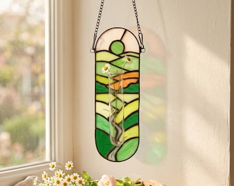 Handmade Stained Glass Plant Propagation Suncatcher Hanging Planter Vase Hydroponic Garden Art Christmas Gift