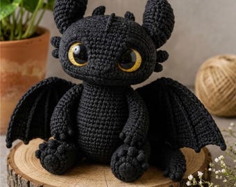 Black Dragon Amigurumi Crochet Pattern, Winged Fantasy Plush Toy (Digital Download)