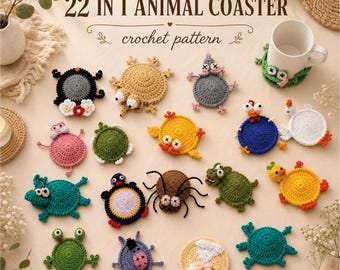 22-in-1 Animal Crochet Coaster Pattern Bundle | Mug Hugger, Cup Holder PDF (Video Tutorial)